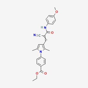 molecular formula C26H25N3O4 B1657904 Ethyl 4-{3-[2-cyano-3-(4-methoxyanilino)-3-oxoprop-1-en-1-yl]-2,5-dimethyl-1H-pyrrol-1-yl}benzoate CAS No. 5861-88-1