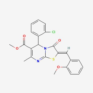 molecular formula C23H19ClN2O4S B1657925 methyl (2Z)-5-(2-chlorophenyl)-2-[(2-methoxyphenyl)methylidene]-7-methyl-3-oxo-5H-[1,3]thiazolo[3,2-a]pyrimidine-6-carboxylate CAS No. 5875-76-3