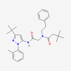 B1657947 N-[2-[[5-Tert-butyl-2-(2-methylphenyl)pyrazol-3-yl]amino]-2-oxoethyl]-3,3-dimethyl-N-(2-phenylethyl)butanamide CAS No. 5886-48-6