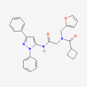 molecular formula C27H26N4O3 B1657949 N-[2-[(2,5-diphenylpyrazol-3-yl)amino]-2-oxoethyl]-N-(furan-2-ylmethyl)cyclobutanecarboxamide CAS No. 5886-53-3