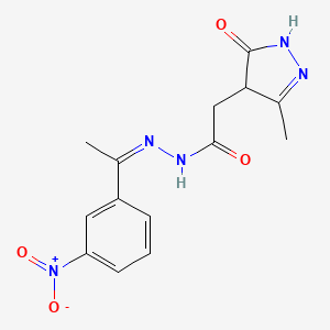 molecular formula C14H15N5O4 B1657957 2-(3-methyl-5-oxo-1,4-dihydropyrazol-4-yl)-N-[(Z)-1-(3-nitrophenyl)ethylideneamino]acetamide CAS No. 5893-15-2