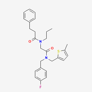 molecular formula C27H31FN2O2S B1658007 N-[2-[(4-fluorophenyl)methyl-[(5-methylthiophen-2-yl)methyl]amino]-2-oxoethyl]-3-phenyl-N-propylpropanamide CAS No. 5921-02-8