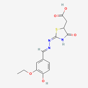 {2-[(3-Ethoxy-4-hydroxybenzylidene)hydrazono]-4-oxo-1,3-thiazolidin-5-yl}acetic acid