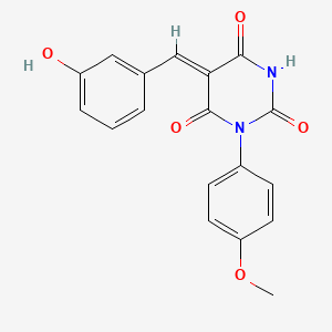 molecular formula C18H14N2O5 B1658115 (5Z)-5-[(3-hydroxyphenyl)methylidene]-1-(4-methoxyphenyl)-1,3-diazinane-2,4,6-trione CAS No. 5967-34-0