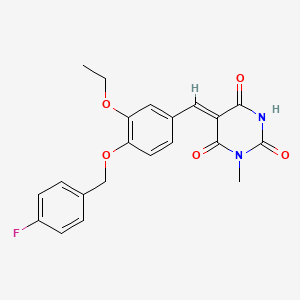 molecular formula C21H19FN2O5 B1658143 (5Z)-5-[[3-ethoxy-4-[(4-fluorophenyl)methoxy]phenyl]methylidene]-1-methyl-1,3-diazinane-2,4,6-trione CAS No. 5976-68-1