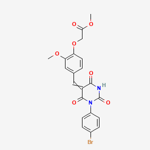 molecular formula C21H17BrN2O7 B1658157 Methyl 2-[4-[[1-(4-bromophenyl)-2,4,6-trioxo-1,3-diazinan-5-ylidene]methyl]-2-methoxyphenoxy]acetate CAS No. 5982-77-4