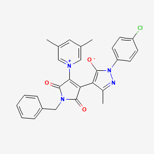 molecular formula C28H23ClN4O3 B1658159 4-[1-Benzyl-4-(3,5-dimethylpyridin-1-ium-1-yl)-2,5-dioxopyrrol-3-yl]-2-(4-chlorophenyl)-5-methylpyrazol-3-olate CAS No. 5983-31-3