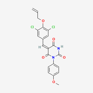 molecular formula C21H16Cl2N2O5 B1658165 (5E)-5-[(3,5-dichloro-4-prop-2-enoxyphenyl)methylidene]-1-(4-methoxyphenyl)-1,3-diazinane-2,4,6-trione CAS No. 5987-66-6