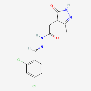 molecular formula C13H12Cl2N4O2 B1658168 N-[(2,4-dichlorophenyl)methylideneamino]-2-(3-methyl-5-oxo-1,4-dihydropyrazol-4-yl)acetamide CAS No. 5988-96-5