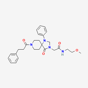 N-(2-Methoxyethyl)-2-[4-oxo-1-phenyl-8-(3-phenylpropanoyl)-1,3,8-triazaspiro[4.5]decan-3-yl]acetamide