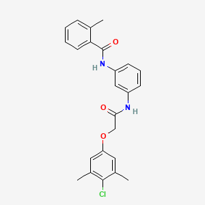 molecular formula C24H23ClN2O3 B1658214 N-{3-[2-(4-Chloro-3,5-dimethylphenoxy)acetamido]phenyl}-2-methylbenzamide CAS No. 6009-55-8
