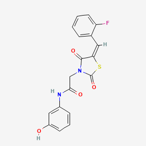 molecular formula C18H13FN2O4S B1658267 2-[(5E)-5-[(2-fluorophenyl)methylidene]-2,4-dioxo-1,3-thiazolidin-3-yl]-N-(3-hydroxyphenyl)acetamide CAS No. 6028-70-2