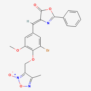 molecular formula C21H16BrN3O6 B1658282 (4Z)-4-[[3-bromo-5-methoxy-4-[(4-methyl-2-oxido-1,2,5-oxadiazol-2-ium-3-yl)methoxy]phenyl]methylidene]-2-phenyl-1,3-oxazol-5-one CAS No. 6035-36-5