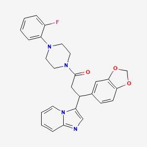 molecular formula C27H25FN4O3 B1658289 3-(1,3-Benzodioxol-5-yl)-1-[4-(2-fluorophenyl)piperazin-1-yl]-3-imidazo[1,2-a]pyridin-3-ylpropan-1-one CAS No. 6037-06-5
