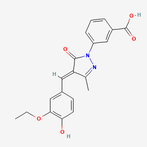 molecular formula C20H18N2O5 B1658300 3-[(4E)-4-[(3-Ethoxy-4-hydroxyphenyl)methylidene]-3-methyl-5-oxopyrazol-1-YL]benzoic acid CAS No. 6040-84-2