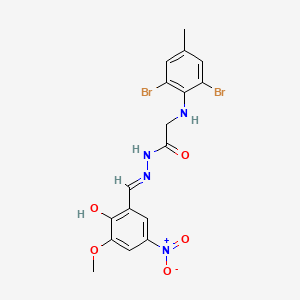 molecular formula C17H16Br2N4O5 B1658315 2-(2,6-Dibromo-4-methylanilino)-N-[(E)-(2-hydroxy-3-methoxy-5-nitrophenyl)methylideneamino]acetamide CAS No. 6046-14-6