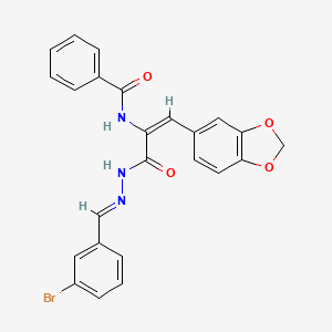 N-[(E)-1-(1,3-benzodioxol-5-yl)-3-[(2E)-2-[(3-bromophenyl)methylidene]hydrazinyl]-3-oxoprop-1-en-2-yl]benzamide