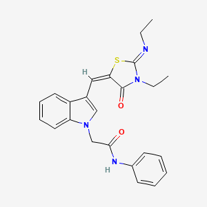 molecular formula C24H24N4O2S B1658362 2-[3-[(E)-(3-ethyl-2-ethylimino-4-oxo-1,3-thiazolidin-5-ylidene)methyl]indol-1-yl]-N-phenylacetamide CAS No. 6063-49-6