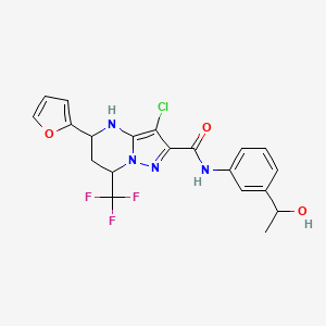 molecular formula C20H18ClF3N4O3 B1658368 3-Chloro-5-(furan-2-yl)-N-[3-(1-hydroxyethyl)phenyl]-7-(trifluoromethyl)-4,5,6,7-tetrahydropyrazolo[1,5-a]pyrimidine-2-carboxamide CAS No. 6065-85-6