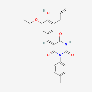 molecular formula C23H22N2O5 B1658381 (5E)-5-[(3-ethoxy-4-hydroxy-5-prop-2-enylphenyl)methylidene]-1-(4-methylphenyl)-1,3-diazinane-2,4,6-trione CAS No. 6073-18-3