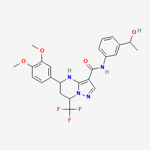 molecular formula C24H25F3N4O4 B1658383 5-(3,4-dimethoxyphenyl)-N-[3-(1-hydroxyethyl)phenyl]-7-(trifluoromethyl)-4,5,6,7-tetrahydropyrazolo[1,5-a]pyrimidine-3-carboxamide CAS No. 6074-18-6