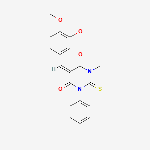 (5E)-5-[(3,4-dimethoxyphenyl)methylidene]-1-methyl-3-(4-methylphenyl)-2-sulfanylidene-1,3-diazinane-4,6-dione