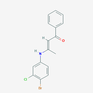 molecular formula C16H13BrClNO B1658399 3-[(4-Bromo-3-chlorophenyl)amino]-1-phenyl-2-buten-1-one CAS No. 6080-40-6