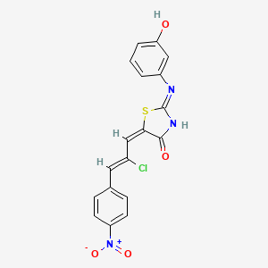 (5E)-5-[(Z)-2-Chloro-3-(4-nitrophenyl)prop-2-enylidene]-2-(3-hydroxyphenyl)imino-1,3-thiazolidin-4-one