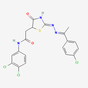 molecular formula C19H15Cl3N4O2S B1658521 2-(2-{[1-(4-chlorophenyl)ethylidene]hydrazono}-4-hydroxy-2,5-dihydro-1,3-thiazol-5-yl)-N-(3,4-dichlorophenyl)acetamide CAS No. 6133-06-8