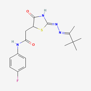 molecular formula C17H21FN4O2S B1658568 N-(4-fluorophenyl)-2-{4-hydroxy-2-[(1,2,2-trimethylpropylidene)hydrazono]-2,5-dihydro-1,3-thiazol-5-yl}acetamide CAS No. 6146-03-8