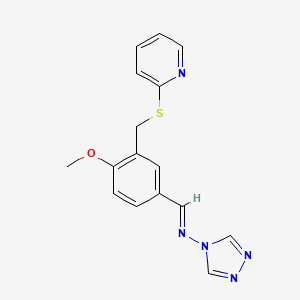 (E)-1-[4-Methoxy-3-(pyridin-2-ylsulfanylmethyl)phenyl]-N-(1,2,4-triazol-4-yl)methanimine