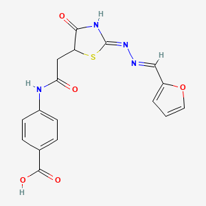 4-[[2-[(2Z)-2-[(E)-Furan-2-ylmethylidenehydrazinylidene]-4-oxo-1,3-thiazolidin-5-yl]acetyl]amino]benzoic acid