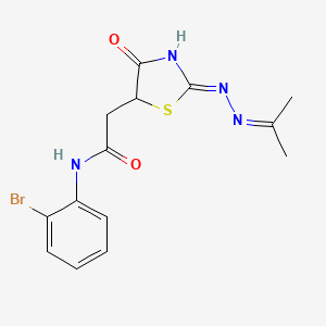 molecular formula C14H15BrN4O2S B1658585 N-(2-Bromophenyl)-2-[(2Z)-4-oxo-2-(propan-2-ylidenehydrazinylidene)-1,3-thiazolidin-5-yl]acetamide CAS No. 6150-00-1
