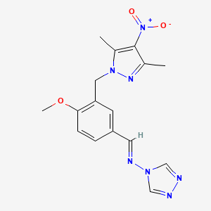 molecular formula C16H17N7O3 B1658605 N-{3-[(3,5-dimethyl-4-nitro-1H-pyrazol-1-yl)methyl]-4-methoxybenzylidene}-4H-1,2,4-triazol-4-amine CAS No. 6160-16-3