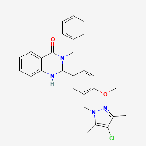 molecular formula C28H27ClN4O2 B1658610 3-Benzyl-2-[3-[(4-chloro-3,5-dimethylpyrazol-1-yl)methyl]-4-methoxyphenyl]-1,2-dihydroquinazolin-4-one CAS No. 6163-01-5