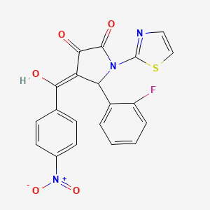 molecular formula C20H12FN3O5S B1658627 (4Z)-5-(2-fluorophenyl)-4-[hydroxy-(4-nitrophenyl)methylidene]-1-(1,3-thiazol-2-yl)pyrrolidine-2,3-dione CAS No. 6167-74-4