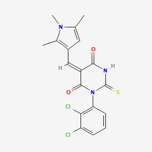 (5E)-1-(2,3-dichlorophenyl)-2-sulfanylidene-5-[(1,2,5-trimethylpyrrol-3-yl)methylidene]-1,3-diazinane-4,6-dione