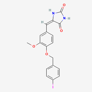 (5E)-5-[[4-[(4-iodophenyl)methoxy]-3-methoxyphenyl]methylidene]imidazolidine-2,4-dione