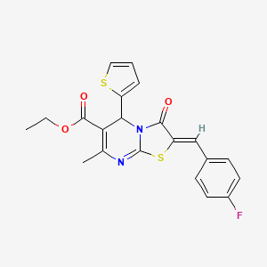 molecular formula C21H17FN2O3S2 B1658675 ethyl (2Z)-2-[(4-fluorophenyl)methylidene]-7-methyl-3-oxo-5-thiophen-2-yl-5H-[1,3]thiazolo[3,2-a]pyrimidine-6-carboxylate CAS No. 6179-42-6