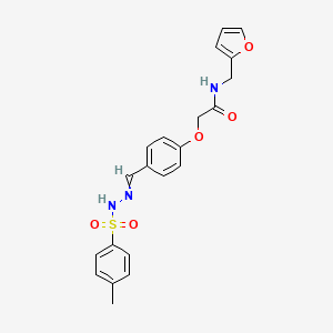 molecular formula C21H21N3O5S B1658678 N-[(Furan-2-yl)methyl]-2-(4-{[2-(4-methylbenzene-1-sulfonyl)hydrazinylidene]methyl}phenoxy)acetamide CAS No. 6180-66-1