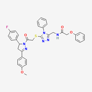 molecular formula C35H31FN6O4S B1658689 N-[[5-[2-[3-(4-fluorophenyl)-5-(4-methoxyphenyl)-3,4-dihydropyrazol-2-yl]-2-oxoethyl]sulfanyl-4-phenyl-1,2,4-triazol-3-yl]methyl]-2-phenoxyacetamide CAS No. 6184-15-2