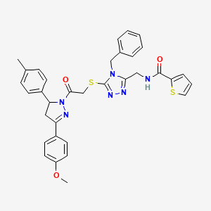 molecular formula C34H32N6O3S2 B1658690 N-[[4-benzyl-5-[2-[5-(4-methoxyphenyl)-3-(4-methylphenyl)-3,4-dihydropyrazol-2-yl]-2-oxoethyl]sulfanyl-1,2,4-triazol-3-yl]methyl]thiophene-2-carboxamide CAS No. 6184-39-0