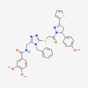 molecular formula C35H34N6O5S2 B1658691 N-[[4-benzyl-5-[2-[3-(4-methoxyphenyl)-5-thiophen-2-yl-3,4-dihydropyrazol-2-yl]-2-oxoethyl]sulfanyl-1,2,4-triazol-3-yl]methyl]-3,4-dimethoxybenzamide CAS No. 6184-43-6