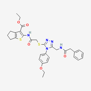 molecular formula C31H33N5O5S2 B1658693 ethyl 2-[[2-[[4-(4-ethoxyphenyl)-5-[[(2-phenylacetyl)amino]methyl]-1,2,4-triazol-3-yl]sulfanyl]acetyl]amino]-5,6-dihydro-4H-cyclopenta[b]thiophene-3-carboxylate CAS No. 6184-73-2