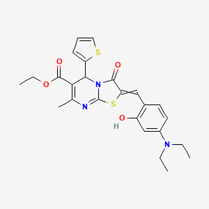molecular formula C25H27N3O4S2 B1658735 ethyl 2-[[4-(diethylamino)-2-hydroxyphenyl]methylidene]-7-methyl-3-oxo-5-thiophen-2-yl-5H-[1,3]thiazolo[3,2-a]pyrimidine-6-carboxylate CAS No. 6201-48-5