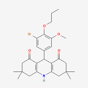 molecular formula C27H34BrNO4 B1658737 9-(3-Bromo-5-methoxy-4-propoxyphenyl)-3,3,6,6-tetramethyl-2,4,5,7,9,10-hexahydroacridine-1,8-dione CAS No. 6202-67-1