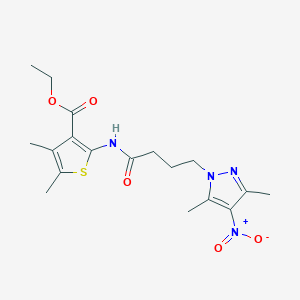 molecular formula C18H24N4O5S B1658751 Ethyl 2-[4-(3,5-dimethyl-4-nitro-1H-pyrazol-1-yl)butanamido]-4,5-dimethylthiophene-3-carboxylate CAS No. 6205-56-7