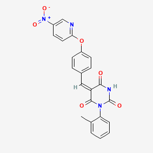(5E)-1-(2-methylphenyl)-5-[[4-(5-nitropyridin-2-yl)oxyphenyl]methylidene]-1,3-diazinane-2,4,6-trione
