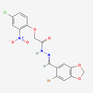 molecular formula C16H11BrClN3O6 B1658797 N-[(6-bromobenzo[1,3]dioxol-5-yl)methylideneamino]-2-(4-chloro-2-nitro-phenoxy)acetamide CAS No. 6221-86-9