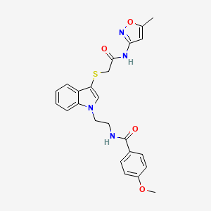 4-methoxy-N-[2-[3-[2-[(5-methyl-1,2-oxazol-3-yl)amino]-2-oxoethyl]sulfanylindol-1-yl]ethyl]benzamide